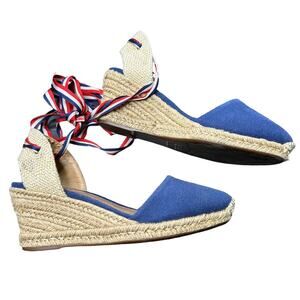Schutz Espadrille Wedge Sandals Red White And Blue Size 6 Boho Retro